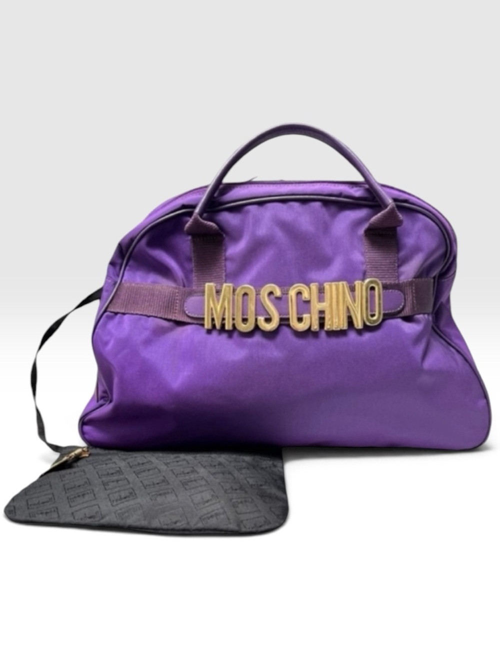 Vintage Moschino Redwall Purple Nylon Logo Satchel Gold Hardware 90s